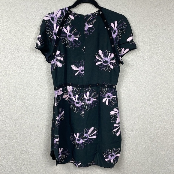 Giamba Floral Studded Grommet Mini Dress Short Sleeve Curves Hem Black Purple L - Picture 4 of 14